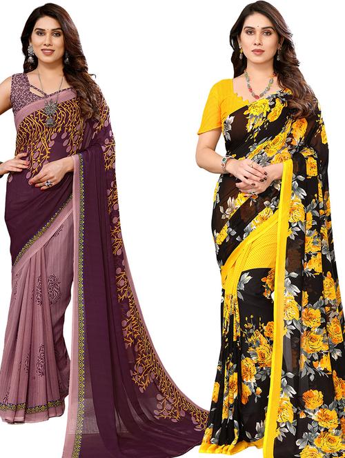 pack of 2 casual wear combo sarees with blouse - 21439800 - Very Small Image - 1