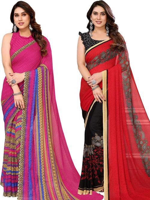 pack of 2 printed casual wear saree - 21439801 - Very Small Image - 1