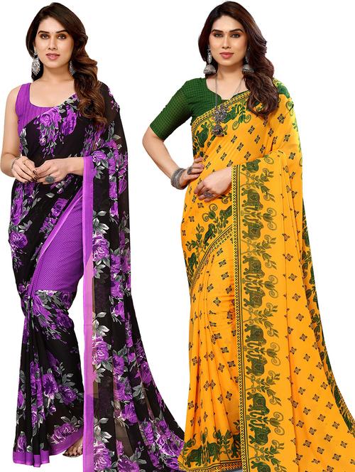 pack of 2 casual wear combo sarees with blouse - 21439804 - Very Small Image - 1