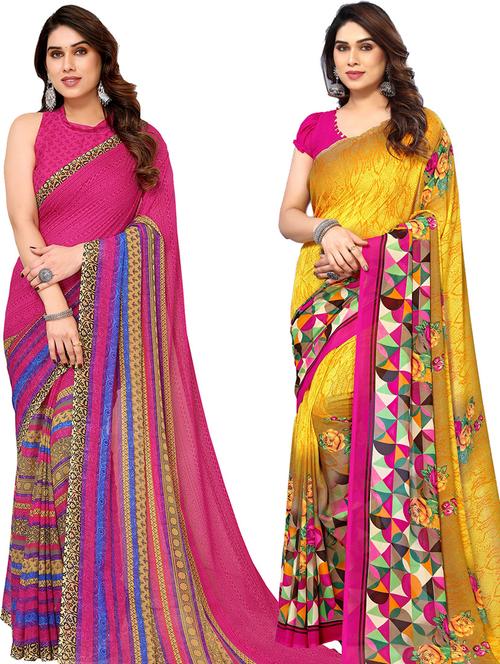 women pack of 2 printed casual sarees - 21439806 - Very Small Image - 1