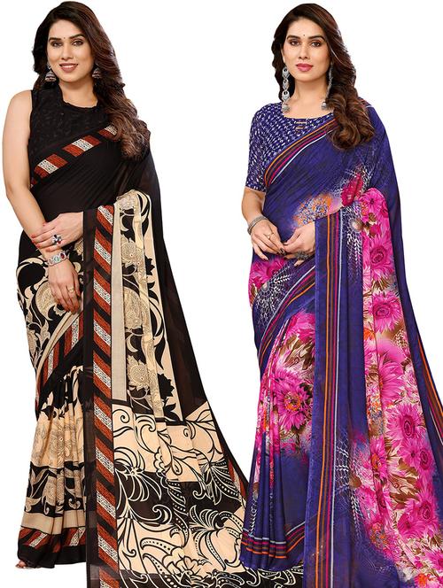 pack of 2 printed casual wear sarees - 21439809 - Very Small Image - 1