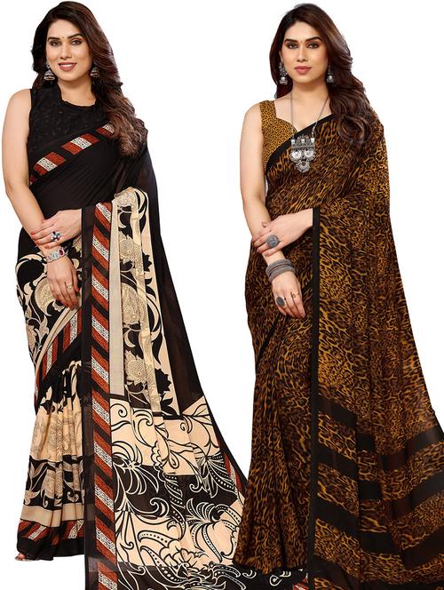 pack of 2 printed casual wear saree with blouse - 21439812 - Very Small Image - 1