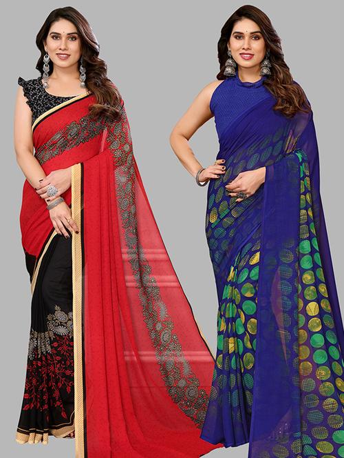 pack of 2 casual wear combo sarees with blouse - 21439815 - Very Small Image - 1