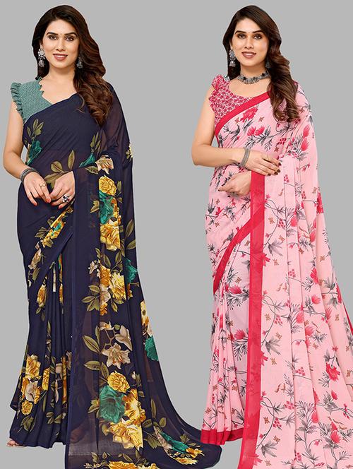 women pack of 2 casual wear sarees with blouse - 21439816 - Very Small Image - 1