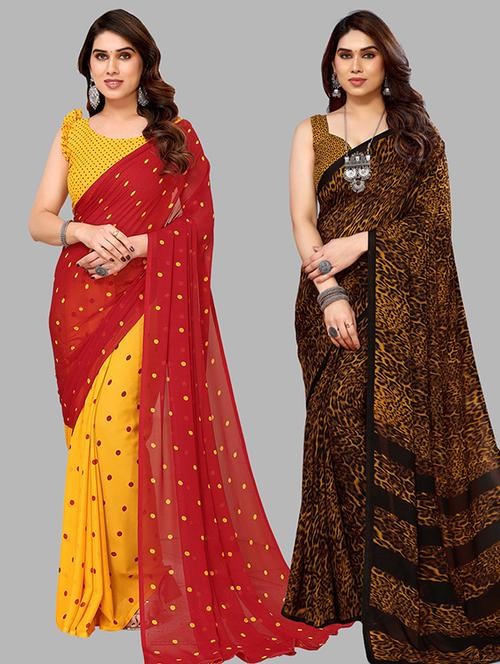 pack of 2 printed casual wear sarees with blouse - 21439824 - Very Small Image - 1