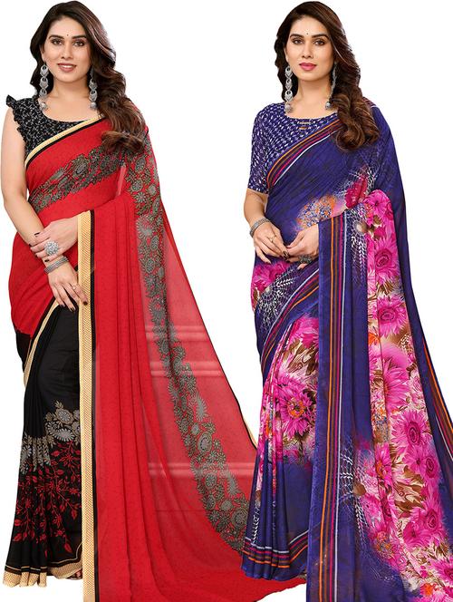 pack of 2 women printed sarees with blouse - 21439827 - Very Small Image - 1