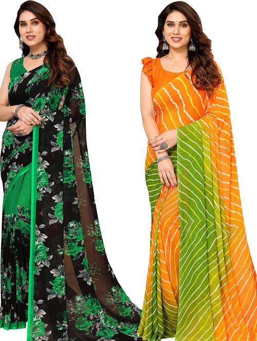 pack of 2 printed sarees with blouse - 21439833 - Very Small Image - 1
