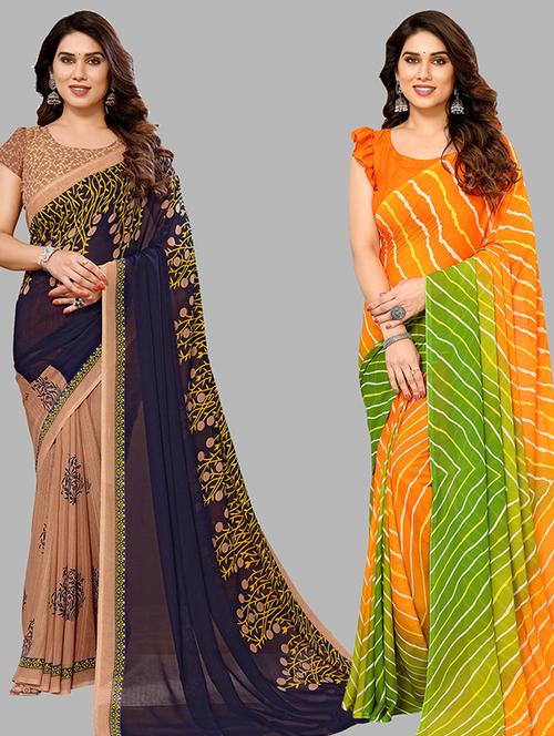 pack of 2 printed casual wear sarees with blouse - 21439836 - Very Small Image - 1
