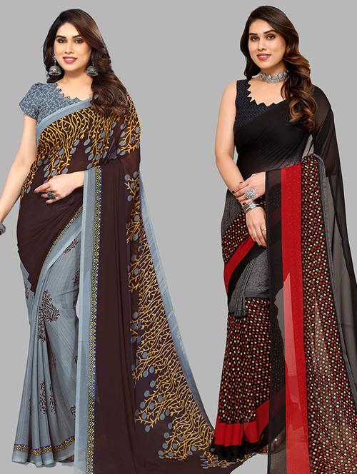 pack of 2 printed casual wear sarees with blouse - 21439839 - Very Small Image - 1