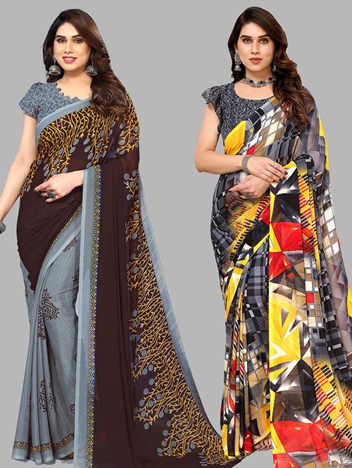 women pack of 2 casual wear sarees with blouse - 21439840 - Very Small Image - 1