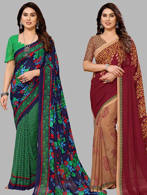 pack of 2 printed casual wear sarees - 21439845 - Very Small Image - 1