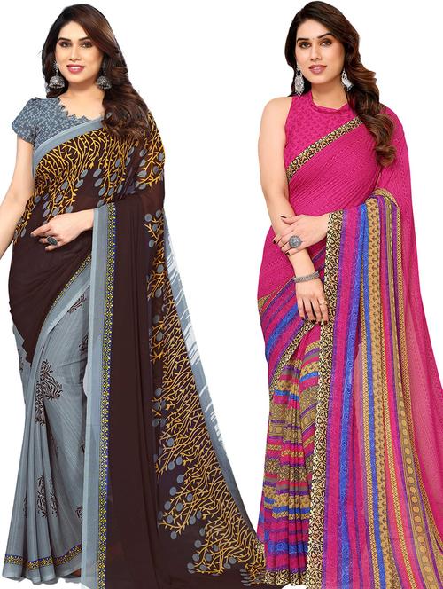 women pack of 2 printed casual sarees with blouse - 21439847 - Very Small Image - 1