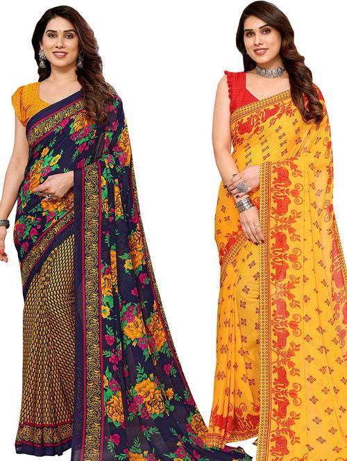 pack of 2 printed casual wear saree with blouse - 21439848 - Very Small Image - 1