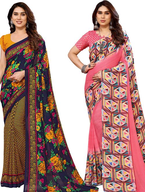 pack of 2 printed casual wear saree with blouse - 21439849 - Very Small Image - 1
