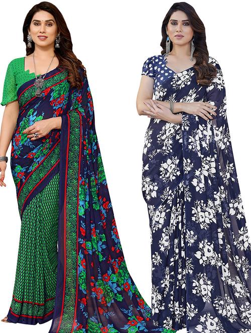 women pack of 2 printed casual sarees with blouse - 21439850 - Very Small Image - 1