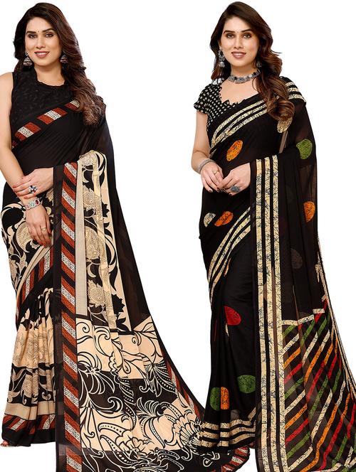 pack of 2 printed casual wear sarees with blouse - 21439863 - Very Small Image - 1