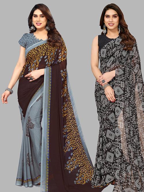pack of 2 printed casual wear saree with blouse - 21439867 - Very Small Image - 1