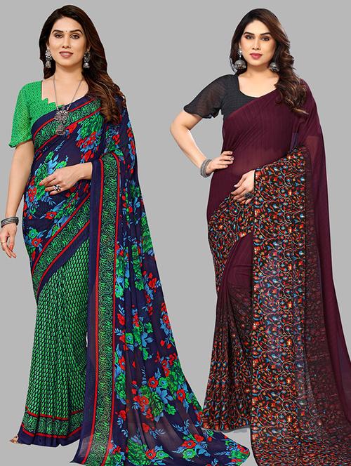 pack of 2 casual wear combo sarees with blouse - 21439871 - Very Small Image - 1