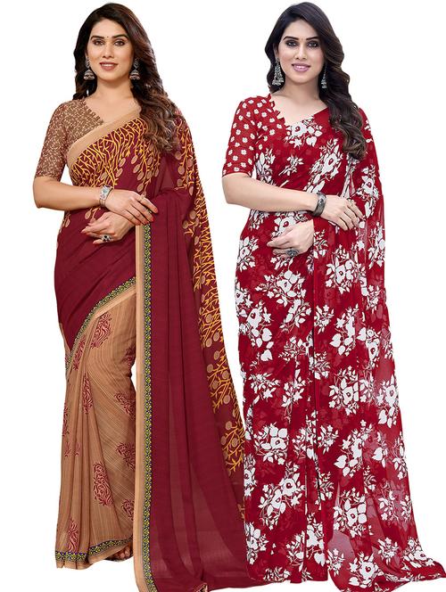 women pack of 2 printed casual sarees with blouse - 21439872 - Very Small Image - 1