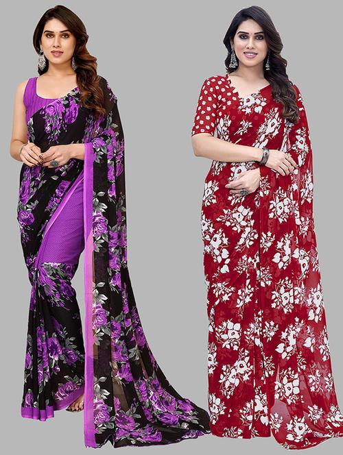 pack of 2 printed casual wear sarees with blouse - 21439873 - Very Small Image - 1
