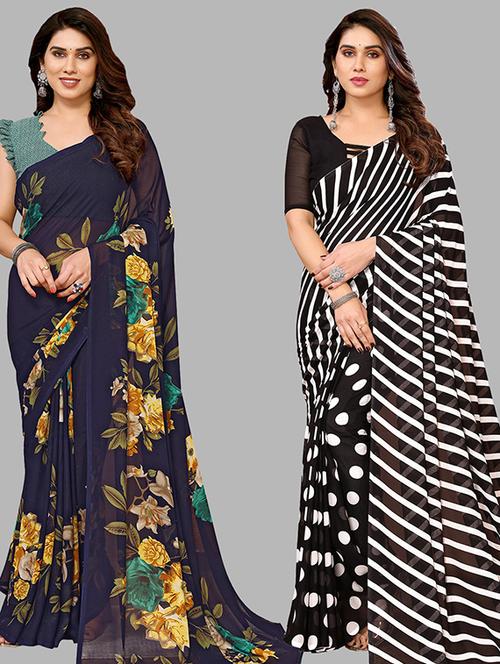 pack of 2 printed casual wear sarees with blouse - 21439883 - Very Small Image - 1