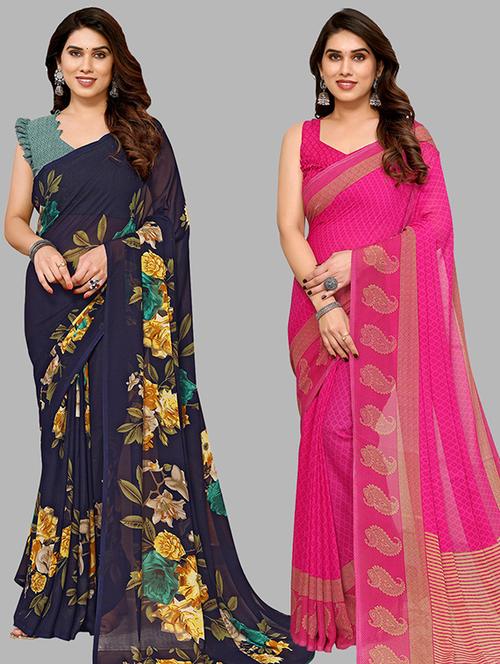 pack of 2 casual wear combo sarees with blouse - 21439884 - Very Small Image - 1
