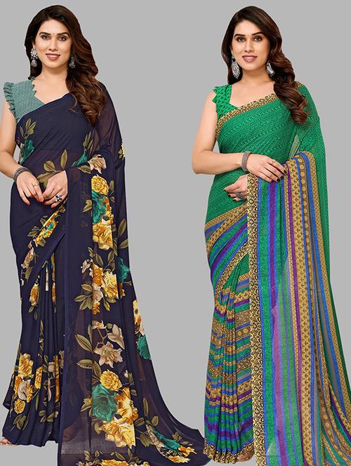 pack of 2 casual wear combo sarees with blouse - 21439886 - Very Small Image - 1