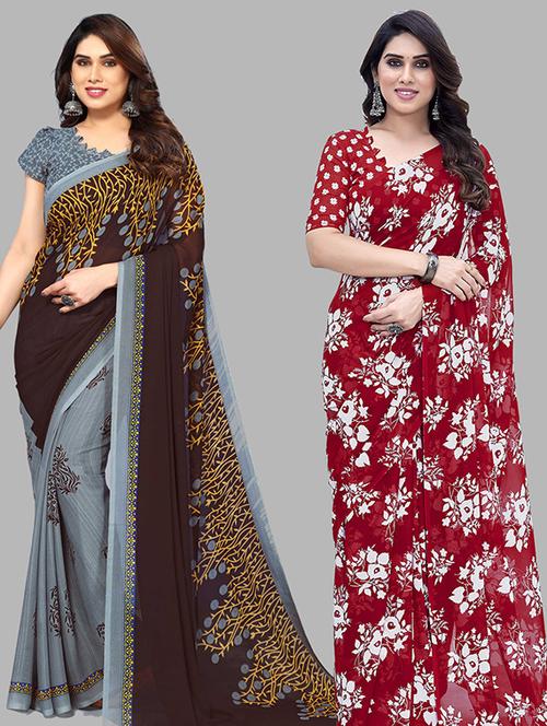 pack of 2 printed casual wear sarees with blouse - 21439887 - Very Small Image - 1