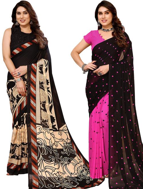 women pack of 2 casual wear sarees with blouse - 21439889 - Very Small Image - 1