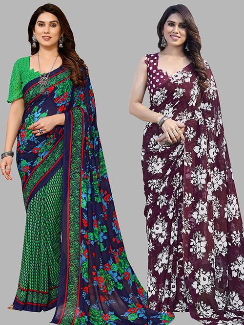 pack of 2 casual wear combo sarees with blouse - 21439890 - Very Small Image - 1
