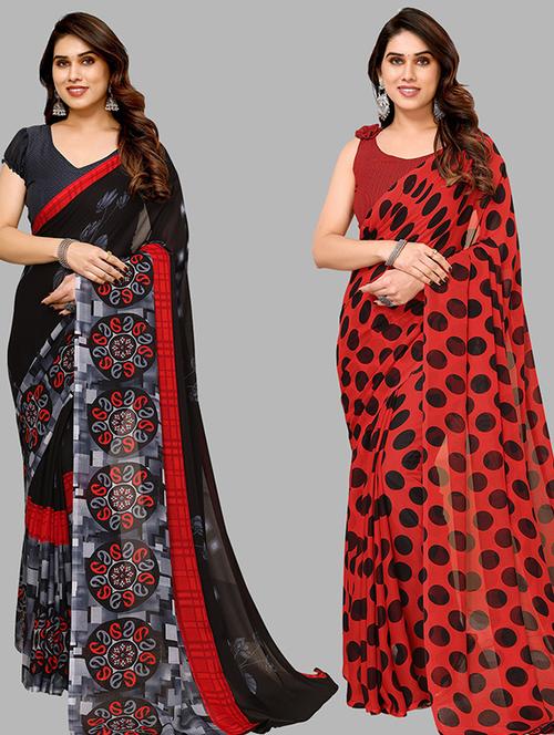 pack of 2 printed casual wear sarees with blouse - 21439891 - Very Small Image - 1