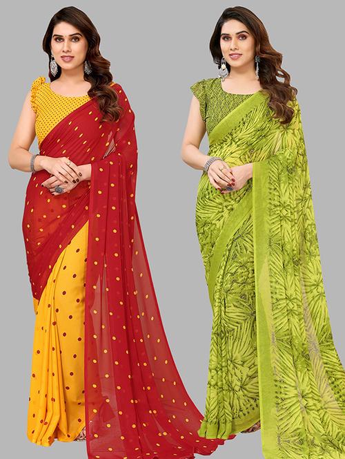 pack of 2 printed sarees with blouse - 21439892 - Very Small Image - 1