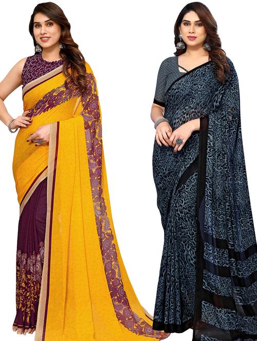 pack of 2 printed casual wear sarees with blouse - 21439893 - Very Small Image - 1