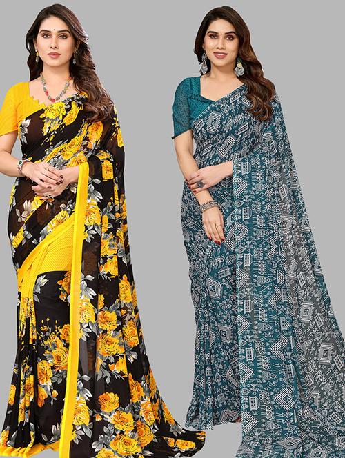 women pack of 2 casual wear sarees with blouse - 21439894 - Very Small Image - 1