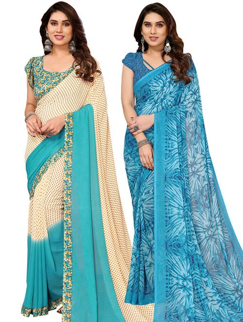 pack of 2 casual wear combo sarees with blouse - 21439896 - Very Small Image - 1