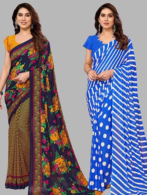 pack of 2 printed sarees with blouse - 21439899 - Very Small Image - 1