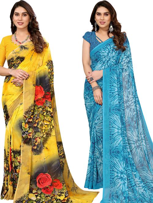 pack of 2 printed sarees with blouse - 21439900 - Very Small Image - 1
