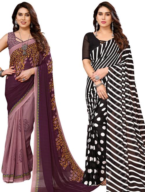 pack of 2 printed sarees with blouse - 21439901 - Very Small Image - 1