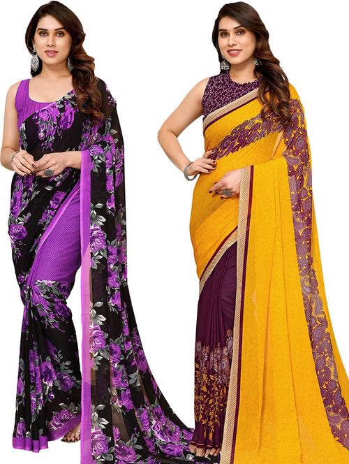pack of 2 casual wear combo sarees with blouse - 21439902 - Very Small Image - 1