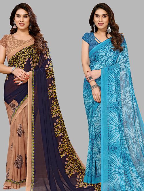 women pack of 2 casual wear sarees with blouse - 21439903 - Very Small Image - 1