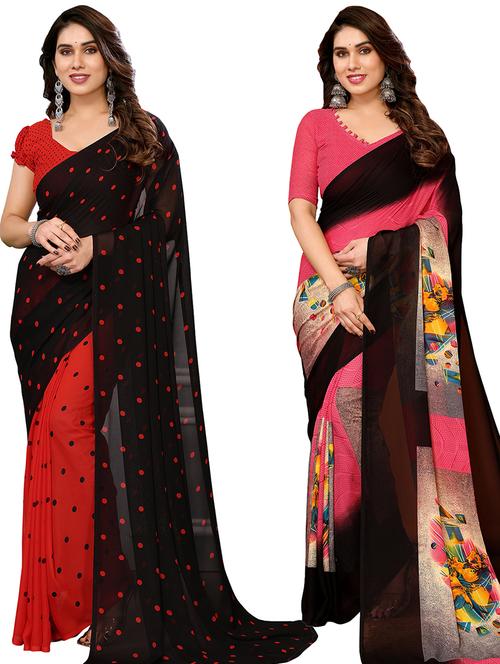 women pack of 2 casual wear sarees with blouse - 21439907 - Very Small Image - 1