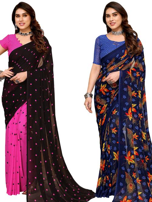pack of 2 casual wear combo sarees with blouse - 21439909 - Very Small Image - 1