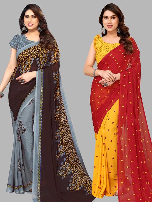 women pack of 2 printed casual sarees with blouse - 21439911 - Very Small Image - 1