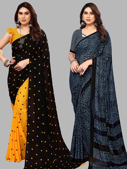 pack of 2 printed casual wear saree with blouse - 21439912 - Very Small Image - 1