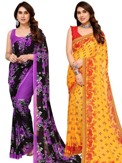 women pack of 2 printed casual sarees with blouse - 21439914 - Very Small Image - 1
