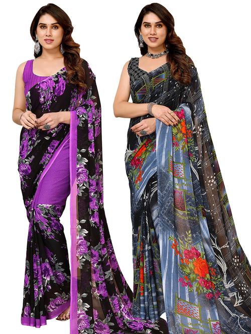 pack of 2 printed casual wear saree with blouse - 21439915 - Very Small Image - 1
