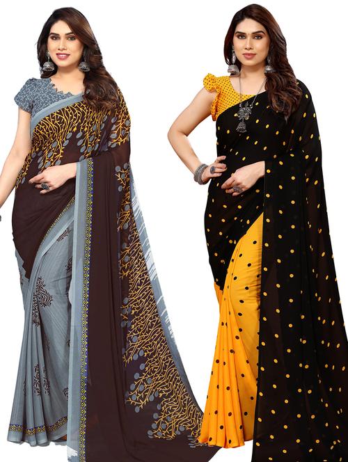 pack of 2 casual wear combo sarees with blouse - 21439917 - Very Small Image - 1