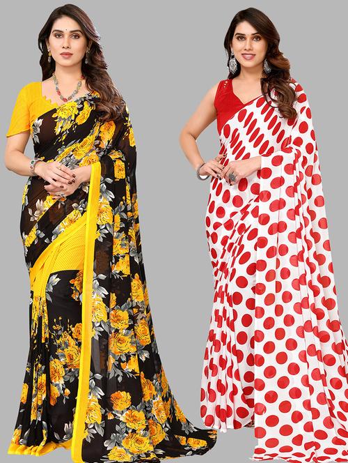 pack of 2 printed casual wear saree with blouse - 21439918 - Very Small Image - 1