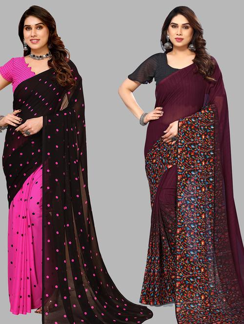 women pack of 2 casual wear sarees with blouse - 21439919 - Very Small Image - 1