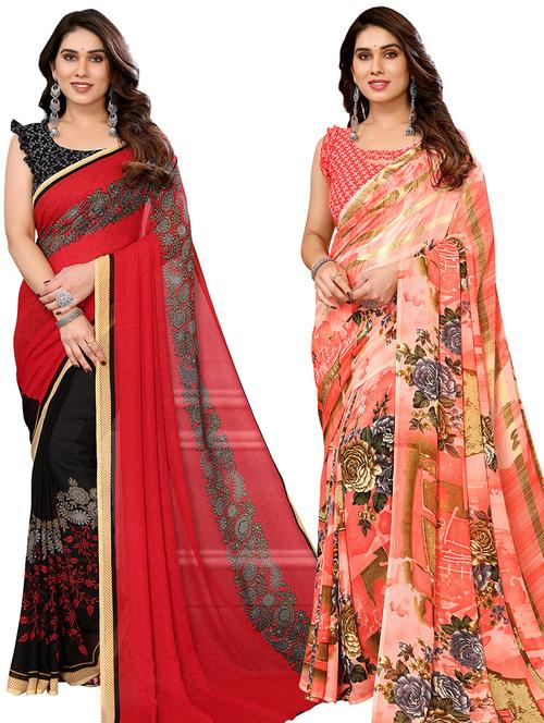 pack of 2 casual wear combo sarees with blouse - 21439921 - Very Small Image - 1